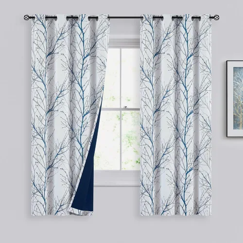 Vista 17 de FMFUNCTEX Cortinas 100% opacas para dormitorio, cortinas de ramas de árbol blanco y negro de 54 pulgadas de largo para sala de estar, cortinas