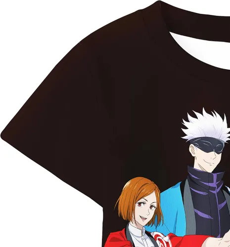 Vista 4 de Camiseta de Jujutsu para niños, traje de manga corta con póster de personaje de anime, pantalones cortos de 8 a 12 años