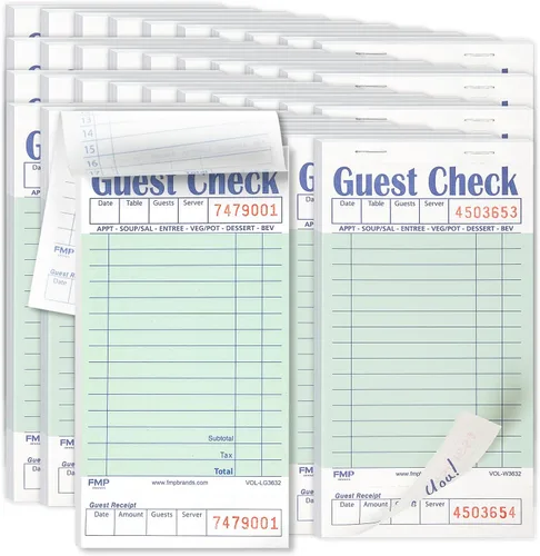 Vista 9 de FMP Brands Libros de Comprobantes de Huéspedes para Meseros, Papel de Blocs de Notas para Meseros, Total 250 Hojas (5 Blocs), Azul con Recibo