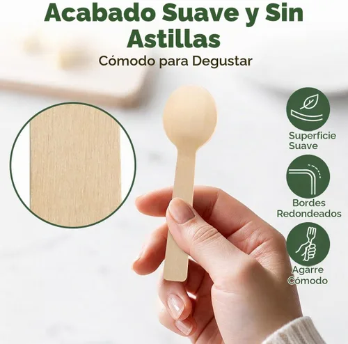 Vista 6 de LotFancy Mini Cucharas de Madera, Paquete de 100, 4 Pulgadas de Largo, Cucharas Desechables de Degustación y Muestreo, Cucharas Degustadoras