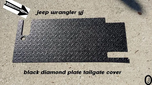Vista 4 de Se adapta a Jeep Wrangler YJ cubierta de goma negra para puerta trasera de placa de diamante