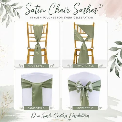 Vista 4 de Bandas de satén para silla, elegantes de alta calidad, 6 x 108 pulgadas, perfectas para bodas, fiestas y eventos