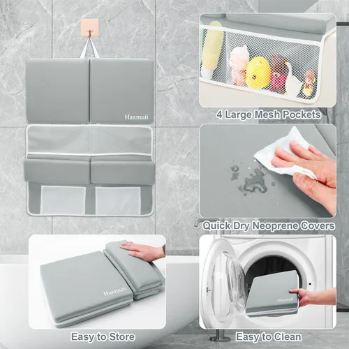Vista 5 de Juego de rodilleras y coderas de baño, almohadilla gruesa y de secado rápido para rodillas y brazos, almohadillas extragrandes para baño de bebé