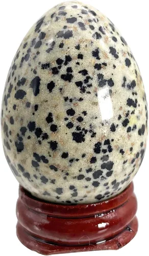 Vista 9 de Fekuar Figura de huevo de piedra, cristal curativo pulido, escultura de esfera de huevos de Pascua con soporte de madera, piedra de ojo de tigre