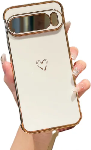Vista 61 de ZTOFERA Funda diseñada para Google Pixel 7a, bonito diseño de corazones de amor con borde chapado y protección de lente de cámara, para Google Pixel