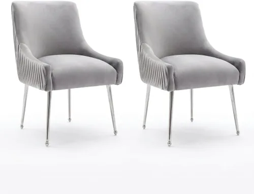 Vista 15 de Sillas de comedor de estilo moderno de terciopelo tapizado, silla de acento de tocador con barra vertical, silla capitonada con patas plateadas