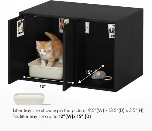Vista 4 de Caja de arena Furinno Peli, Pequeña, Americano Entrada lateral, muebles ocultos, casa de madera para mascotas con puertas, fácil montaje