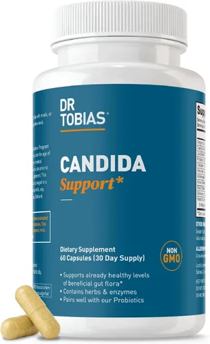 Vista 2 de Dr. Tobias Candida Support (complejo de equilibrio de flora intestinal) + tabletas de L-lisina de 500 mg – Desintoxicación intestinal y limpieza