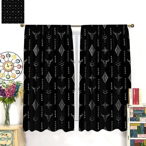 Vista 3 de Cortinas aztecas tribales, cortinas nativas, boho, cráneo, patrón tribal nativo, oscurecimiento de habitación, bolsillo para barra, tratamiento