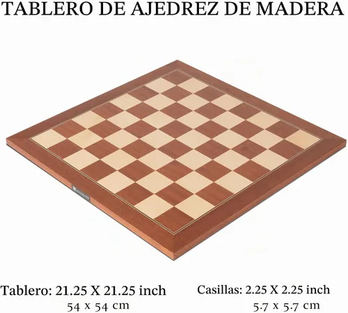 Vista 3 de A&A Tablero de ajedrez profesional de madera de 21.25 pulgadas, incrustaciones de caoba y arce, cuadrados de 2.25 pulgadas sin notación