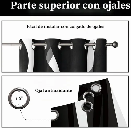 Vista 5 de weesire Cortinas opacas modernas para dormitorio, sala de estar, 2 paneles, 100% opacas, cortinas con patrón circular blanco y negro, cortinas