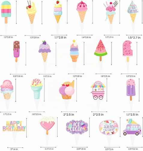 Vista 4 de 48 adornos para cupcakes de helado de verano, selecciones de pastel de cumpleaños, decoraciones de fiesta de helado para dulces temas de verano