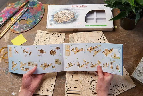 Vista 7 de UGEARS Rompecabezas de madera 3D de caja antigua para adultos - Kits