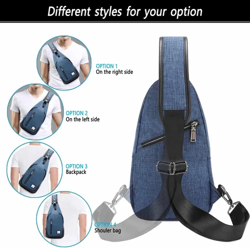Vista 7 de uowan - Mochila pequeña cruzada sobre el hombro para hombres y mujeres, viajes al aire libre, mochila ligera para el pecho, Azul, Duradero