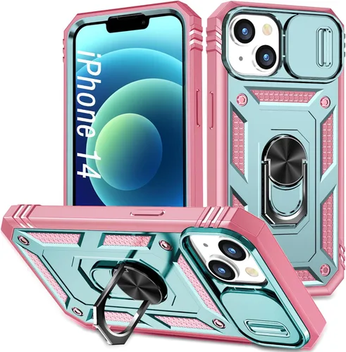 Vista 16 de Funda para iPhone 14, a prueba de golpes, resistente a los impactos, con lente deslizante protectora para iPhone 14 (6.1 pulgadas) (azul)