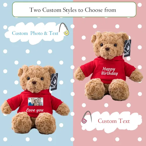 Vista 2 de Oso de Peluche Personalizado, Animal de Peluche, Juguetes de Oso de Peluche con Texto Personalizado + Imagen como Regalos Personalizados