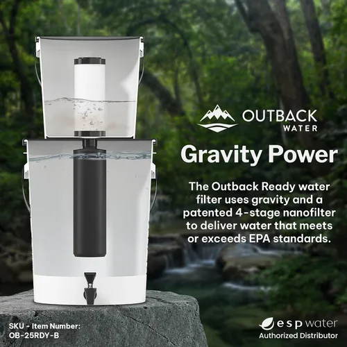 Vista 4 de Outback Water - Sistema de filtro de agua potable de emergencia, cubo alimentado por gravedad, filtración de agua potable para supervivencia, fuera