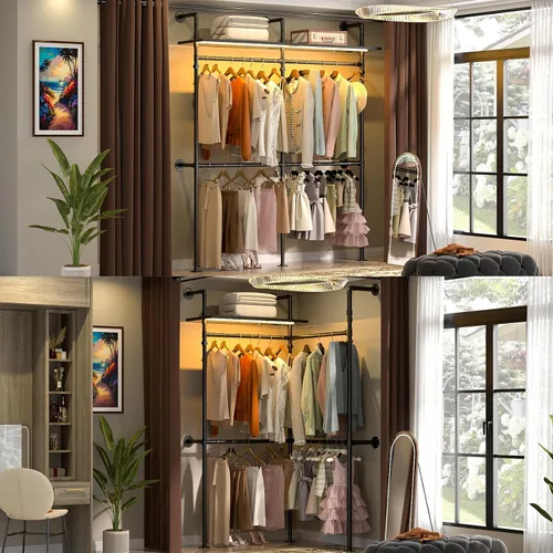 Vista 4 de Aheaplus Perchero Industrial de Tubería, Perchero Reversible de 79.7'' para Colgar Ropa, Percheros Resistentes para Prendas de Vestir Closet Armario