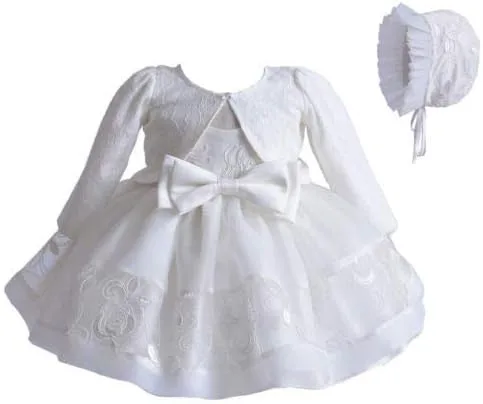 Vista 2 de Vestido formal blanco para bautizo o fiesta de boda 3 piezas
