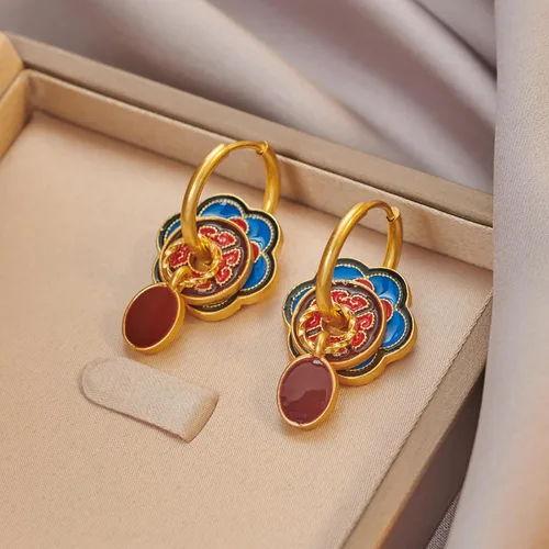 Vista 6 de Aretes de aceite vintage con diseño de gota y elegantes joyas de moda para mujer, cómodas e hipoalergénicas, hebillas de oreja