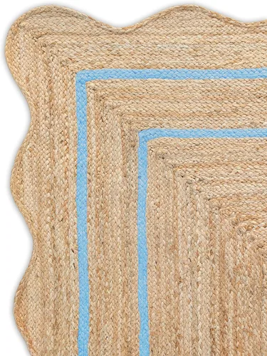 Vista 11 de Alfombra de Yute Natural Ondulada Festoneada - Corredor de Entrada Boho, Festón Estilo Granja, Blanco Roto (8'x10') Camino de entrada bohemio