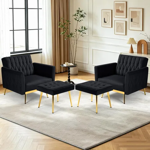 Vista 22 de 2 Pieces Velvet Chairs w/Adjustable Backrest & Ottoman, Baby Blue Azul bebé