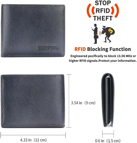 Vista 40 de Billetera de piel triple con bloqueo RFID para hombre con 2 ventanas de identificación, 2 compartimentos para efectivo, 6-8 ranuras para tarjetas