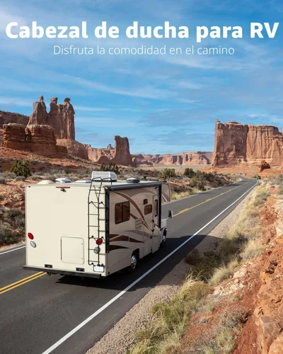 Vista 8 de Cabezal de ducha para autocaravana con manguera de acero inoxidable, cabezal de ducha de alta presión de 5 modos con interruptor de encendido