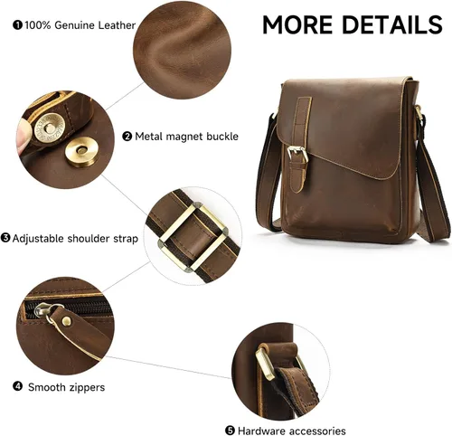 Vista 6 de NIUCUNZH Genuine Leather Men Messenger Bag Shoulder Crossbody Purse Work Coffee