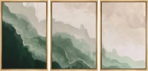 Vista 283 de SIGNFORD - Set de obras de arte en lienzo enmarcado para pared, ilustraciones abstractas de neblina del desierto en tonos neutros beige y marrón