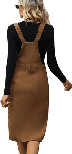 Vista 2 de OYOANGLE Vestido de pana sin mangas con dobladillo dividido para mujer