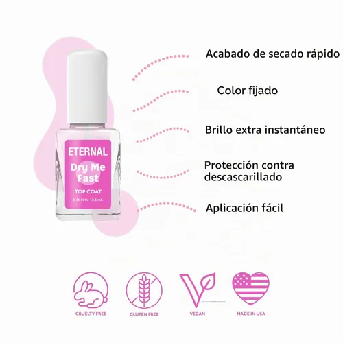 Vista 3 de Eternal Capa superior de secado rápido Sellador de esmalte de uñas de alto brillo de secado rápido, acabado transparente resistente a las manchas