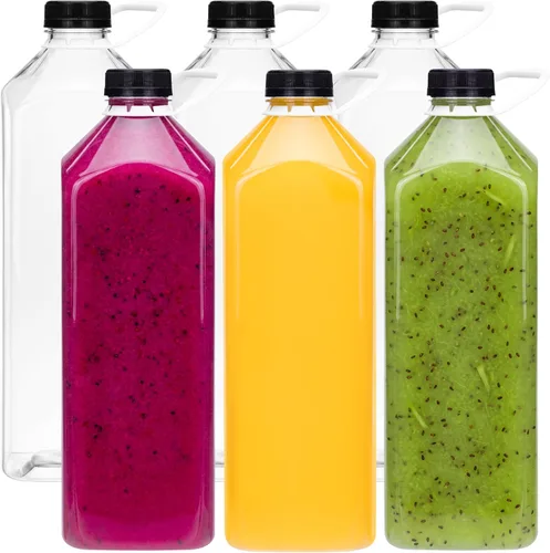 Vista 12 de Moretoes 6 botellas de 120 ml de plástico para jugo con tapas, botellas transparentes vacías reutilizables para shots de jengibre, recipientes