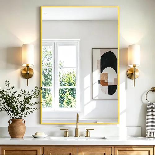 Vista 12 de Espejo rectangular para baño, 30 x 20 pulgadas, marco de metal negro, espejo de pared inastillable HD, para colgar horizontal o verticalmente, fácil