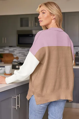 Vista 103 de Lillusory - Suéter extragrande con mangas de murciélago y cuello redondo para mujer, prenda moderna de otoño de tejido de punto sin botones