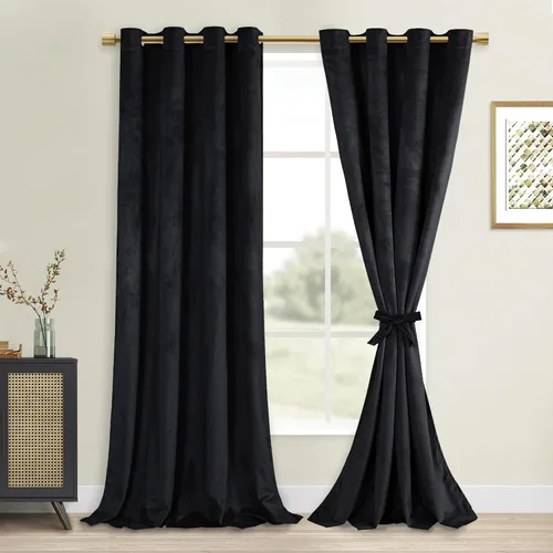 Vista 39 de DWCN - Juego de 2 paneles de cortina de terciopelo con ojales negros, tratamiento de ventanas con aislamiento térmico, apilables, decoración moderna