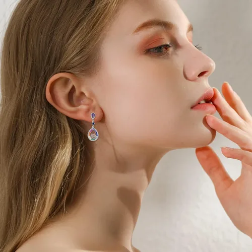 Vista 3 de AXELUNA Aretes de loto para mujer, plata de ley, chakras, flor de loto, aretes colgantes de gota para yoga, regalos para mujer, Plata de ley, plata