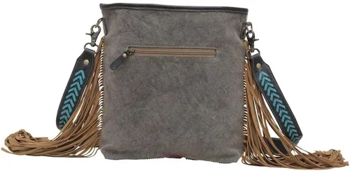 Vista 3 de Bolso bandolera de cuero occidental para mujer, bolso cruzado reciclado con borla
