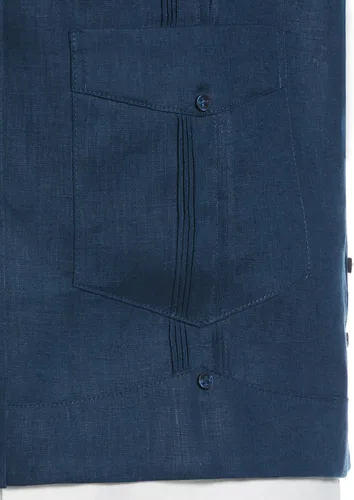 Vista 4 de Cubavera Camisa Guayabera de manga larga con cuatro bolsillos para hombre, 100 % de lino, detalle de pinzas, ajuste relajado