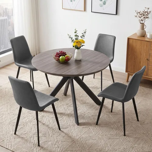 Vista 15 de HIPIHOM Juego de mesa de comedor redonda extensible de 43.2"-59.1", mesa de cocina para 4-6 personas con tablero de MDF engrosado resistente a Mesa