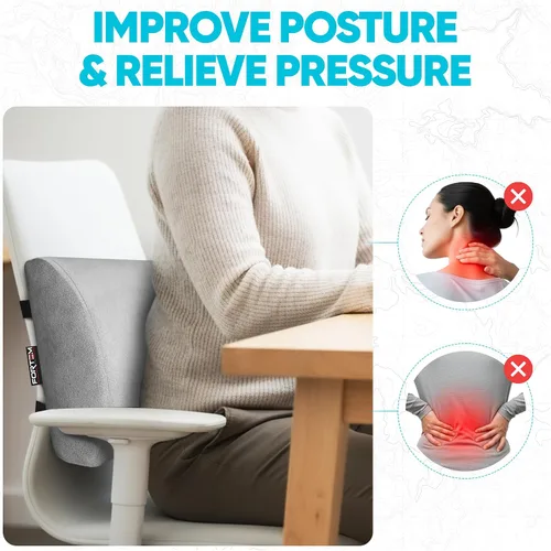 Vista 5 de FORTEM Almohada de apoyo lumbar para silla de oficina, almohada de apoyo Gris claro