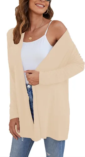 Vista 5 de Ladlop Cárdigan ligero con frente abierto para mujer, manga larga, casual, suave, drapeado, cárdigan de otoño
