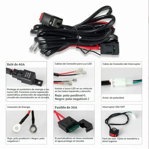 Vista 7 de Kit de arnés de cableado de luz LED para motocicleta, kit de arnés de cableado de barra de luz LED, interruptor de manillar de motocicleta
