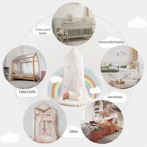 Vista 6 de LOAOL Toldo para cama infantil con toldo colgante de encaje para cuna, rincón, castillo, tienda de campaña, cuarto de bebé, decoración de sala