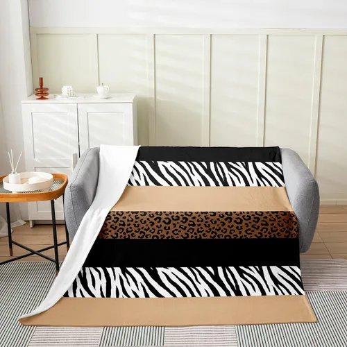 Vista 14 de Leopard Print Throw Blanket,40x50,African Wild Animal Skin Print Fleece Blanket for Teens Adults,Zebra Geometric Stripes Wildlife Tribal