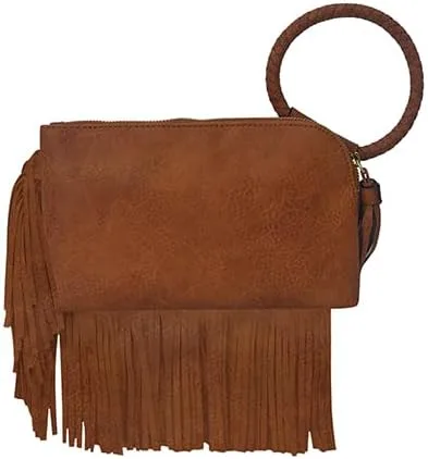Vista 3 de NGIL Mini bolso de pulsera para mujer, mini bolso de cuero sintético con borla de flecos, cartera de pulsera para mujer