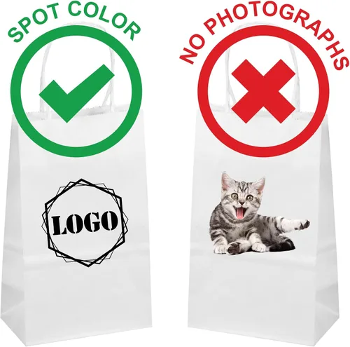 Vista 3 de Flexicore Packaging Bolsas de papel impresas personalizadas de Kraft blanco (14"x10"x15.5", 50)