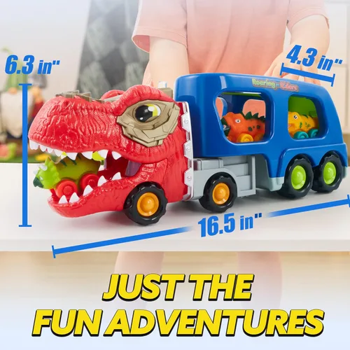 Vista 6 de JOYIN Juguetes de Camión de Dinosaurios para Niños, Juguetes para Niños de 3, 4 y 5 Años, Juguete de Camión Transportador de Dinosaurios con 6