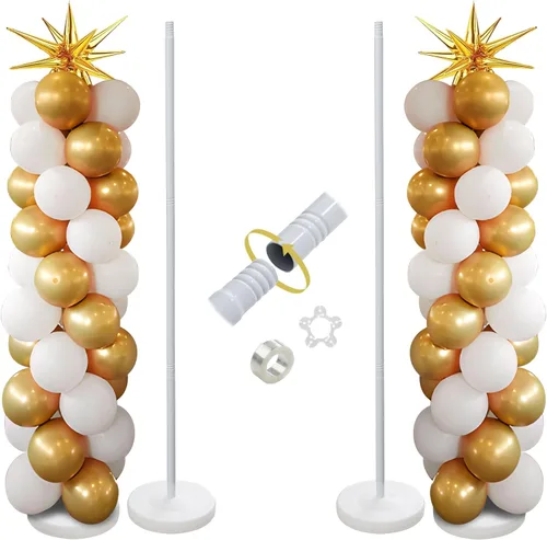 Vista 9 de Soporte para globos, juego de 2, 56 pulgadas de altura ajustable, empalme de poste de metal, kit de soporte de arco de columna de globos con base