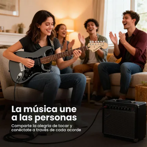 Vista 7 de Fender Squier Affinity Stratocaster HSS - Paquete Charcoal Frost Metallic con amplificador Frontman 10G, cable, funda, correa, púas, lecciones